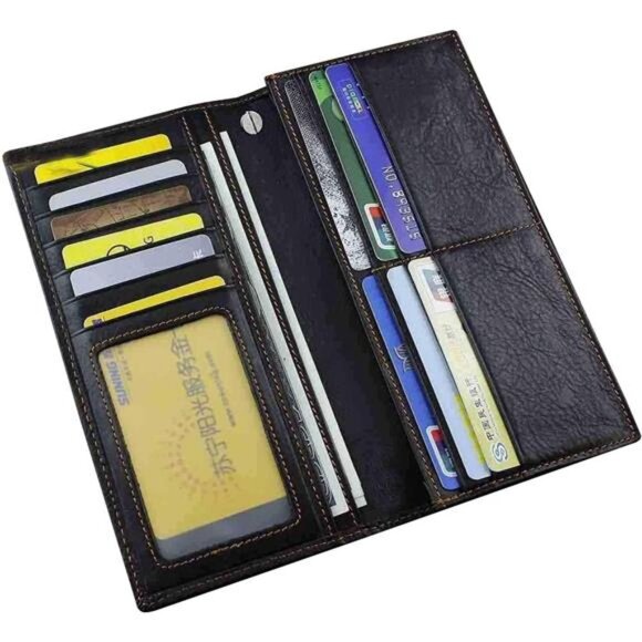 Men's Long Black Real Leather Wallet With Chain - Picture 3 of 6